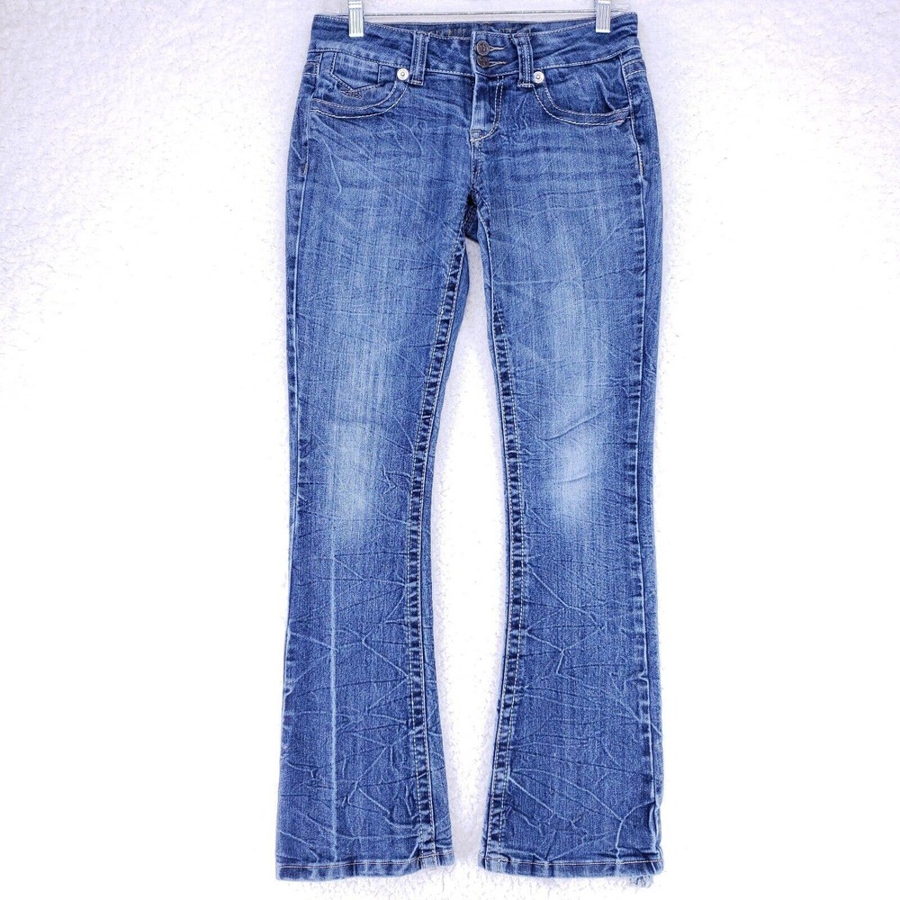Vanilla Star Boot Cut Flare Wisker Jeans Women Size 7 Low Rise Denim Casual Pant